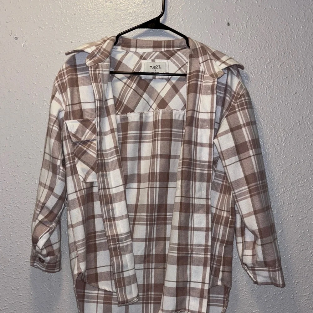 Rue21 Brown and White Plaid Shirt - Picture 1 of 2